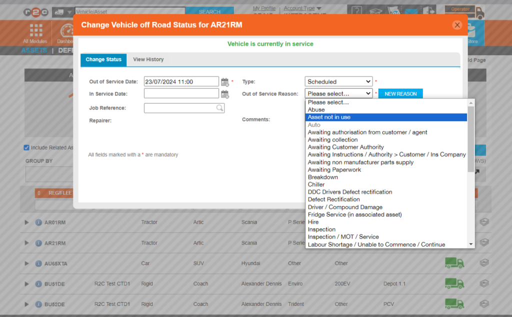 4. Select a reason and add any notes or comments as needed.