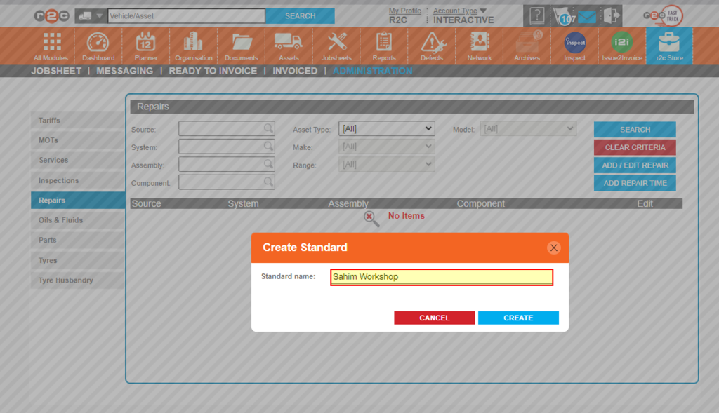 Step 2- If this is the first time you are adding any menu pricing items to your account, you will be prompted to create a standard. This is done once and can be named after your company.