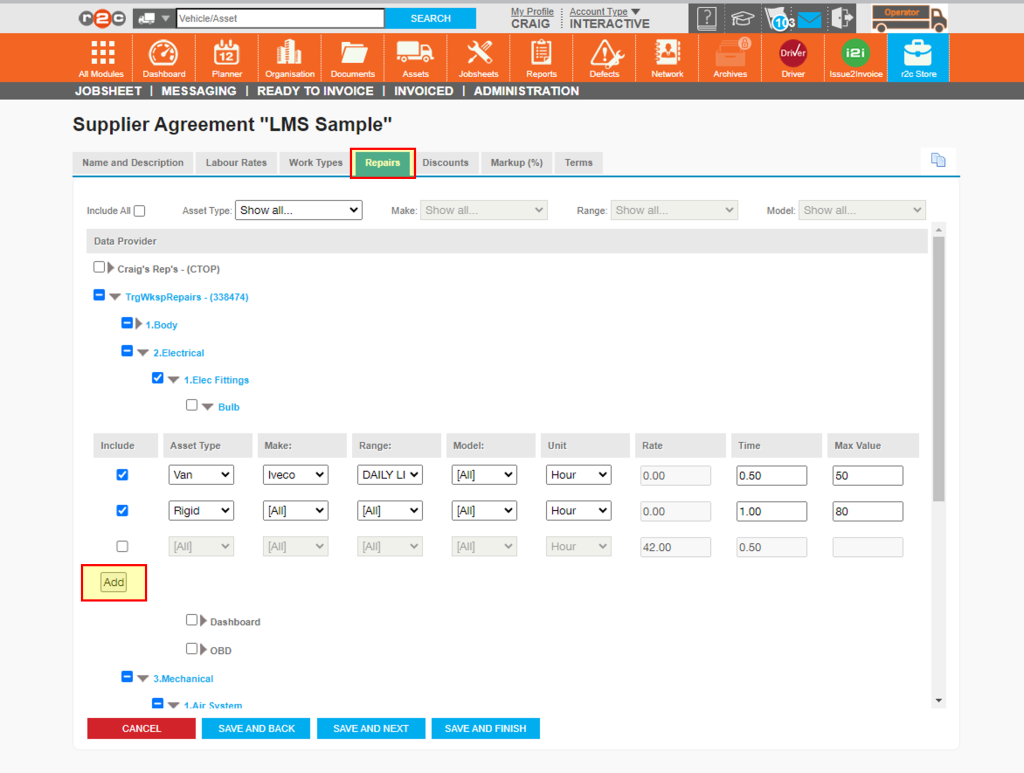 Step 5 - Both work types and repair types can be further customized by setting different prices based on asset types and specific models.