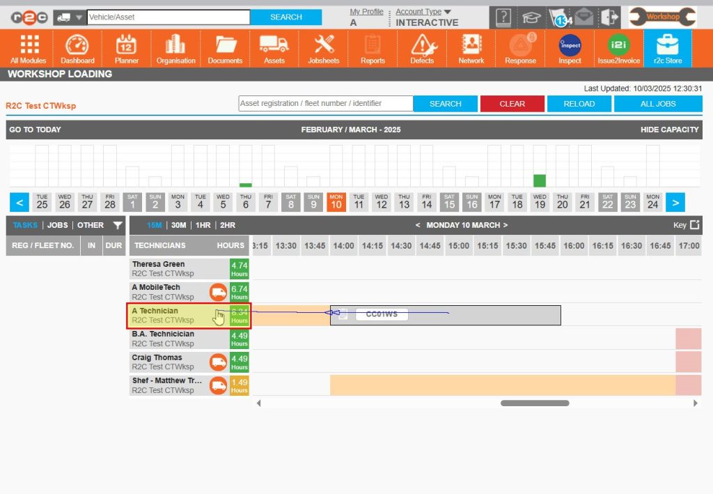 Step 2 –Your name will appear in the list of workshop staff, allowing you to review your workload.