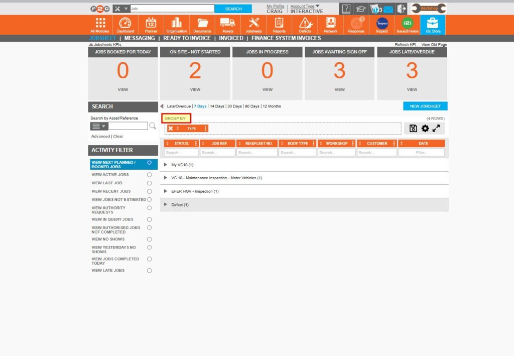 Step 2 – Next, you can use the headings to filter further, drag and drop a heading to the group by section e.g. Job type