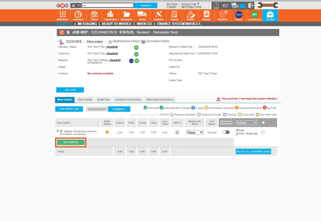 Step 4 – Click on ‘Add repair’ below the relevant defect line.