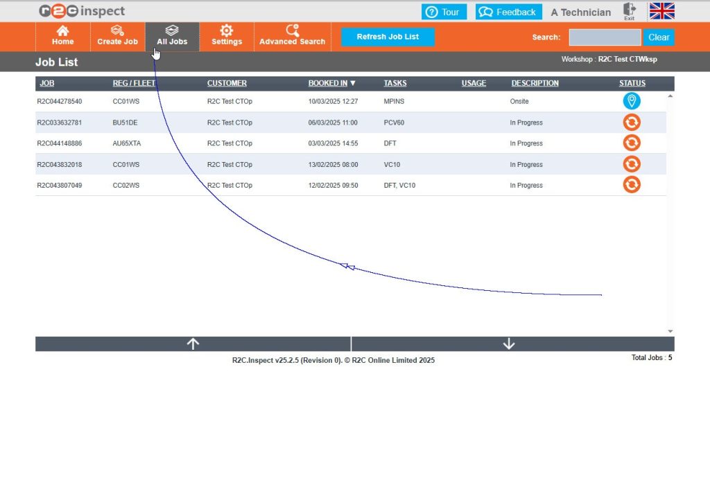 Step 12 – You can use the ‘My jobs’ link to filter to work assigned to you only. Should you need to pick up a task on another job you can return to the ‘All Jobs’ list in the same way.