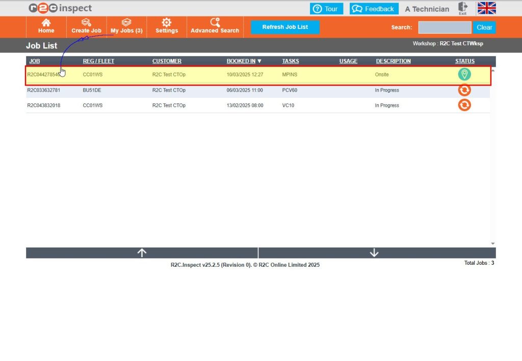 Step 13 – Click on an individual Jobsheet from the list to start the job.