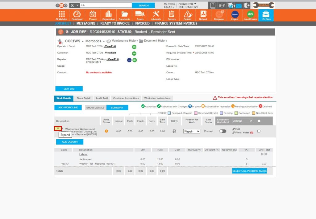 Step 7 – Use the arrows to expand a work line and see the updated description with the defect and separate repair.