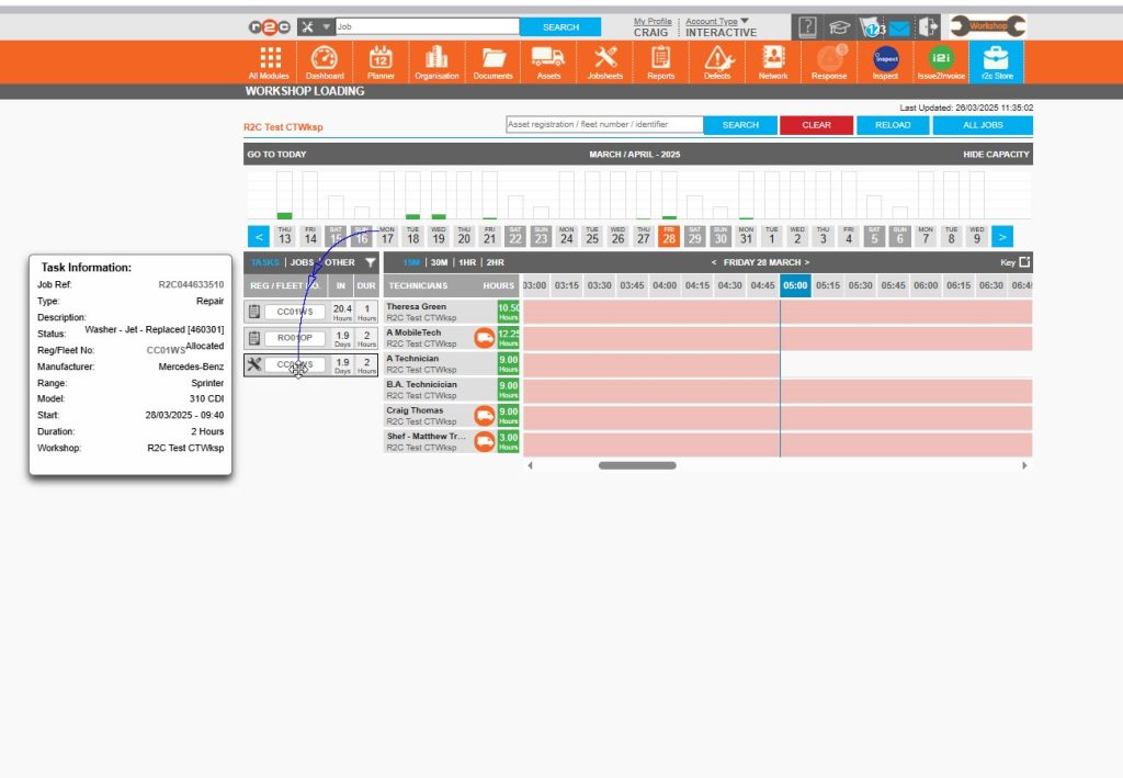 Step 9 – The job is now available to allocate to a technician, using the drag drop function.