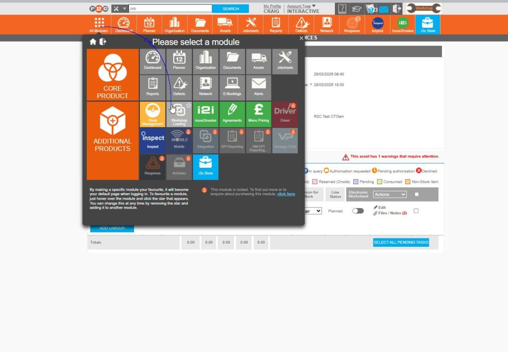 Step 8 – Click on ‘All Modules’ to return to the menu and then click on the Workshop Loading Module icon