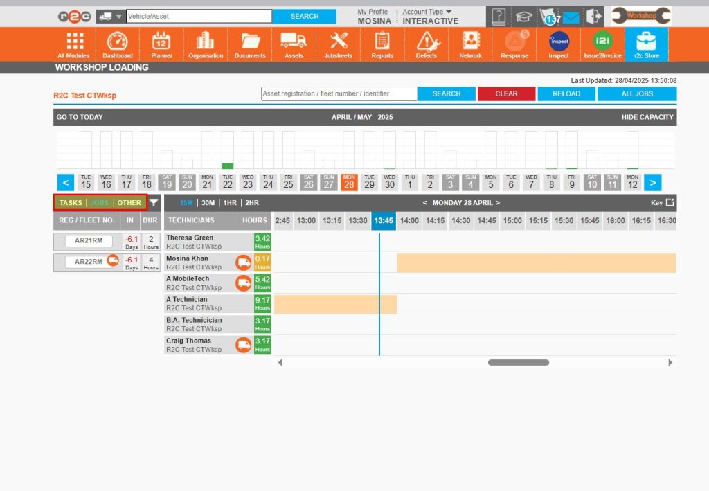Step 1 – First, choose the relevant filter for example you can choose to allocate a whole job to a technician or filter by tasks to allocate an individual work item.