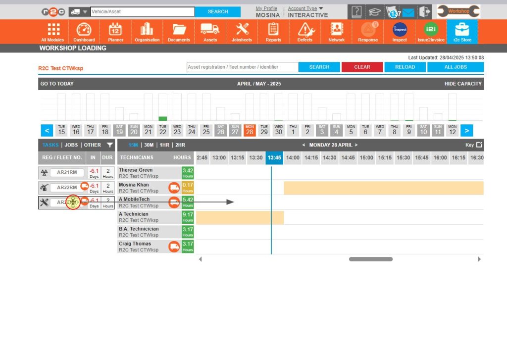 Step 2 – Click on a work item and use the drag and drop function to add this to a technician’s workload.