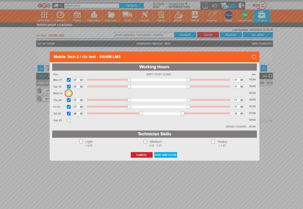Step 2 – Tick the relevant weekday you want to include as a working day