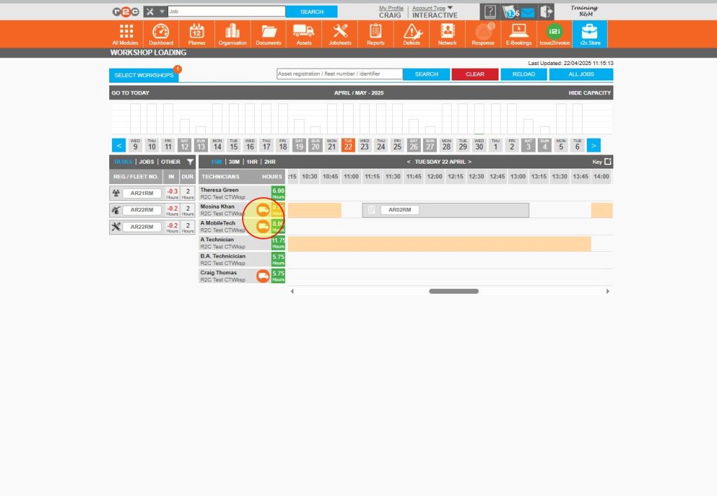 Step 3 - Mobile Technician users will now show a Van icon beside their name on the WSL screen.