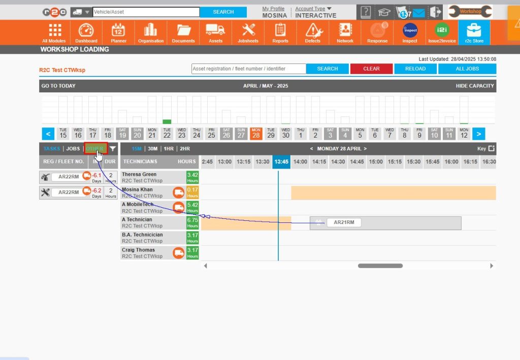 Step 4 – From the filter headings you can also add additional non work items to the technician’s schedule. Start by clicking the ‘Other ‘filter.