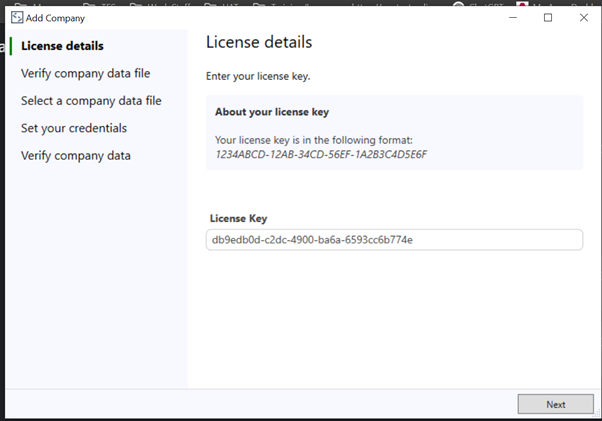 Step 6 - Paste in the license code, and click 'Next'