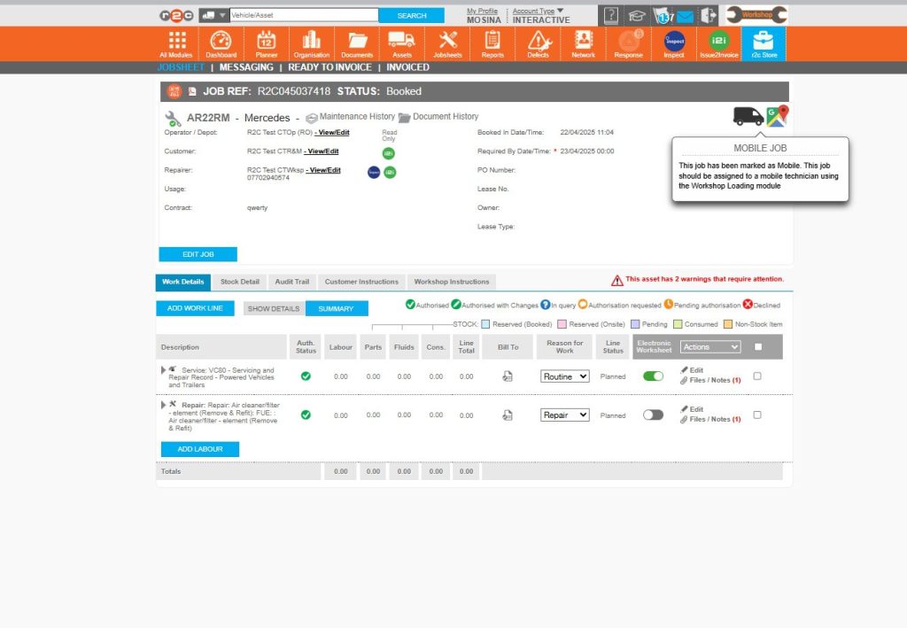 Step 5 – The jobsheet will now show a Mobile Job icon