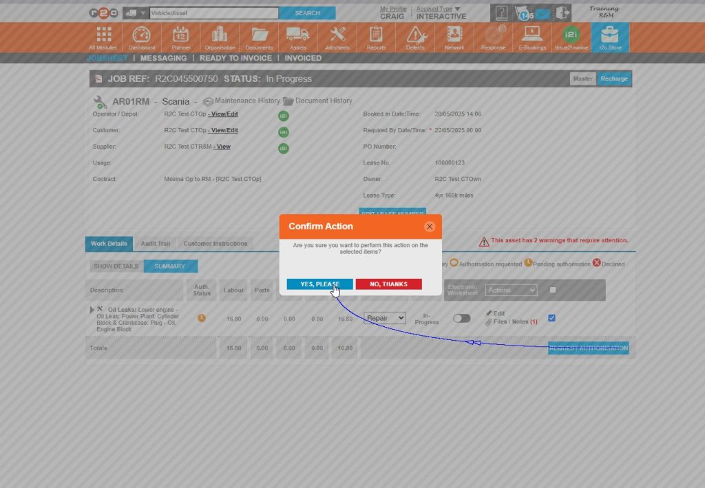 Step 6 - Click ‘Yes’ to confirm and send the request to the customer.