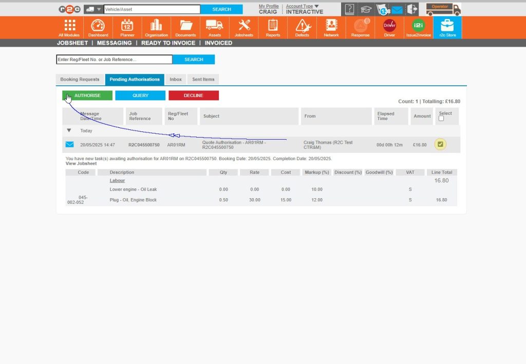 Step 3 – To respond to an overall job, you can select the message using the tick box and then select a response e.g.. Approve.