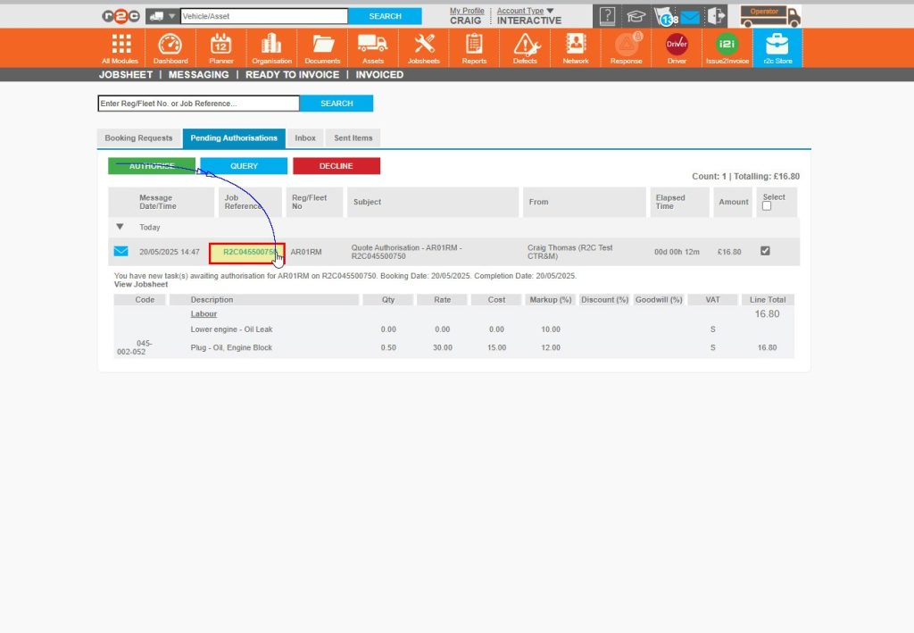 Step 4 – To respond to individual worklines, click on the job number to open the individual jobsheet instead.