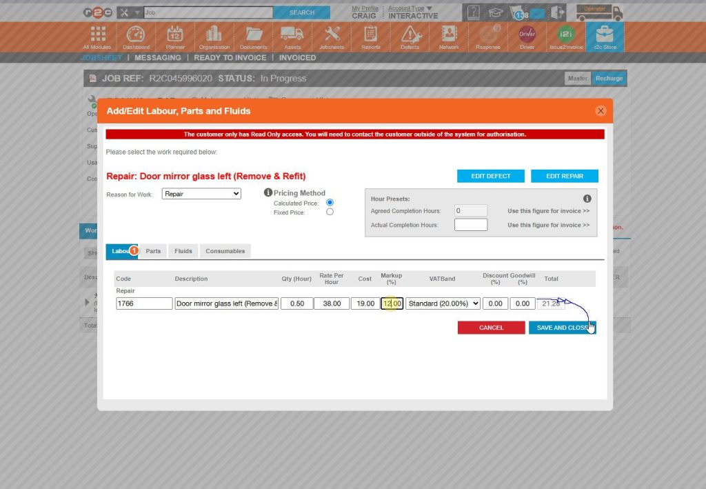 Step 4- Here you can update the costs by applying the required markup, discount, or other adjustments. Click ‘Save and Close’ when you’re finished.