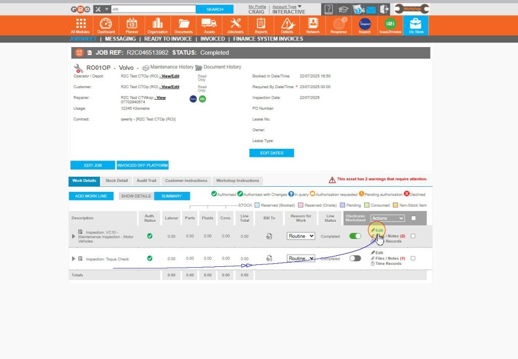 Step 1 - Time records can also be used for billing purposes with i2i. Click ‘Edit’ to open the workline.