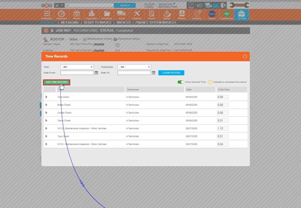 Step 2 – Click on the ‘Add Records’ button to create a new entry. Step 1 – Click on the ‘Time Records’ link to open the list of entries.