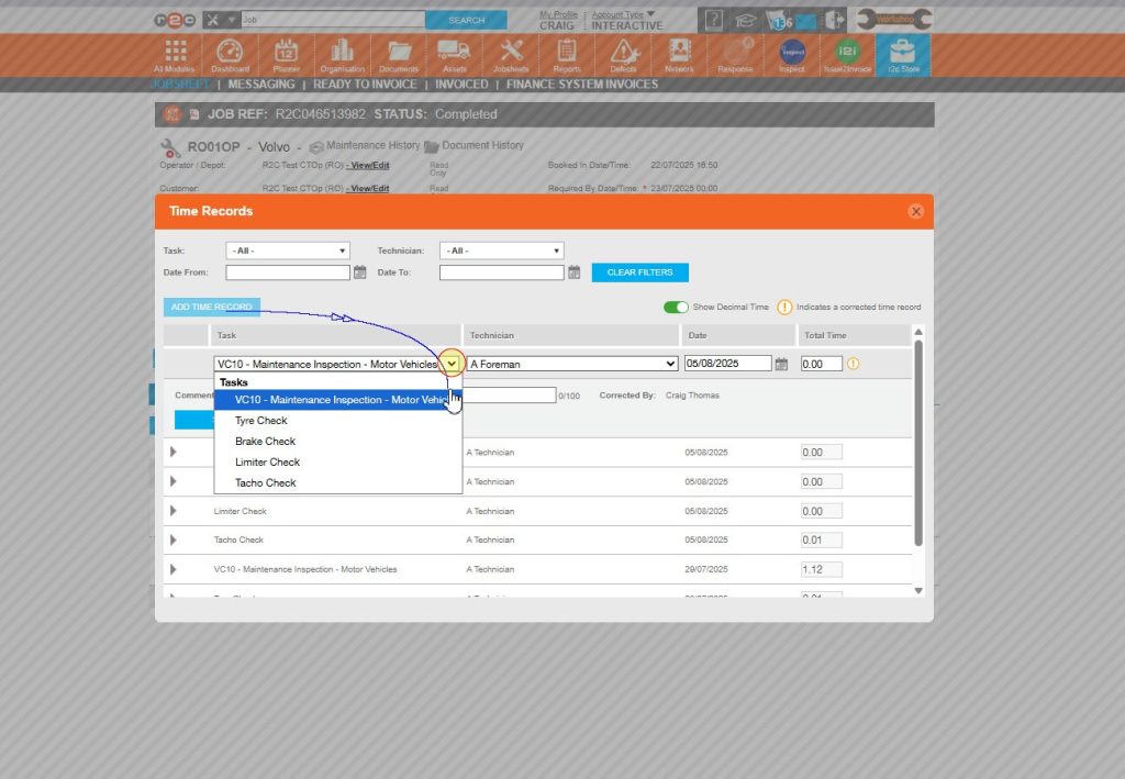 Step 3 – Start, by selecting the task you want to create a record for.