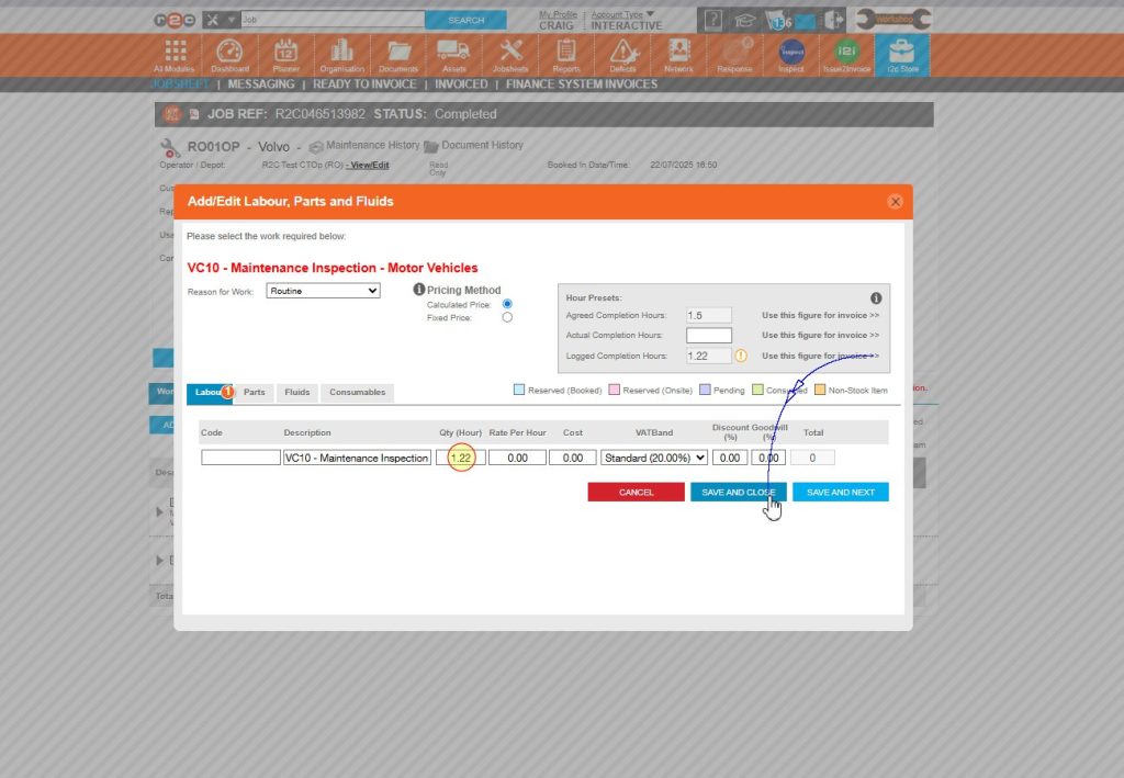 Step 3 - The figure selected will be added to the Qty (hour) field. Click ‘SAVE’ once done.