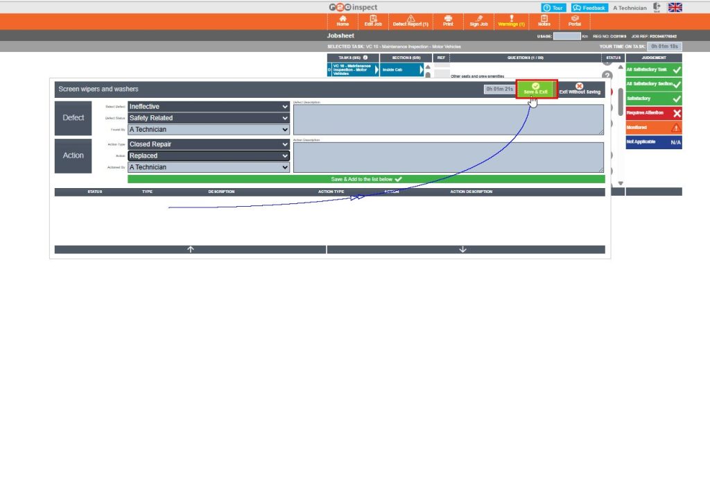 Step 4 - Once done, click on ‘Save & Exit’ to save both the defect and the time record.