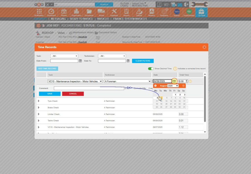 Step 5 – If the record is a retrospective correction, use the calendar icon to choose the correct date.