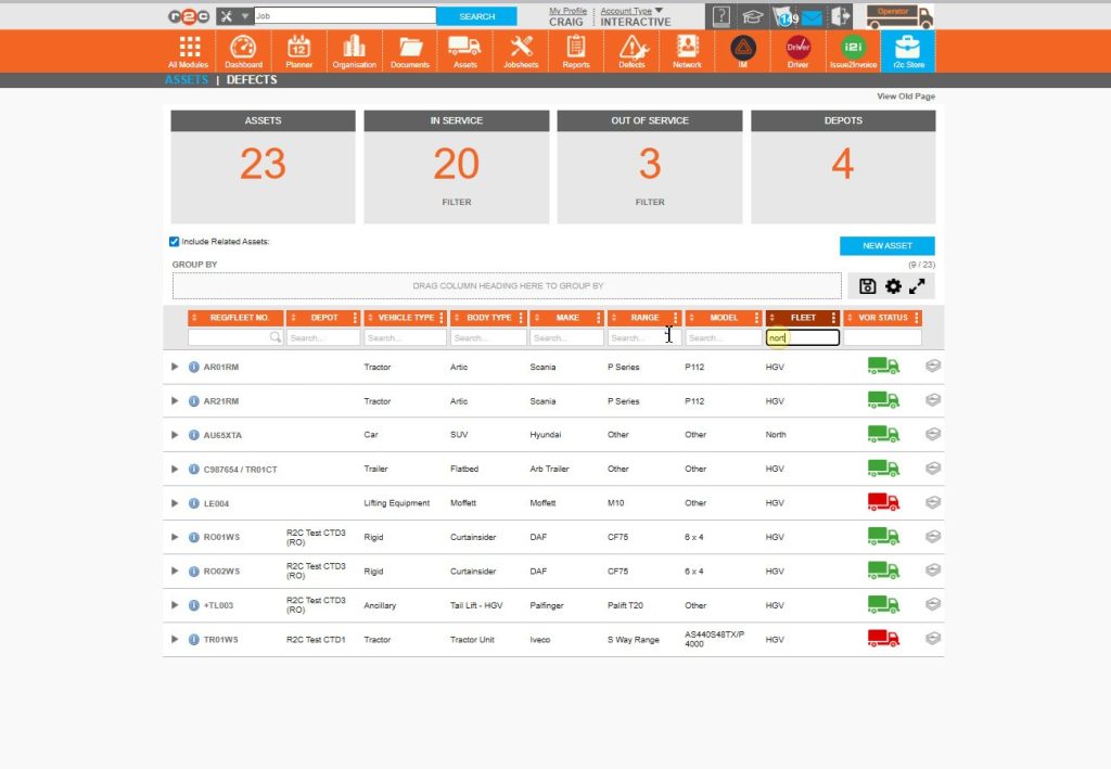 Step 10 – Return to the assets page, using the filter enter the name of the Fleet that you want to view assets for.