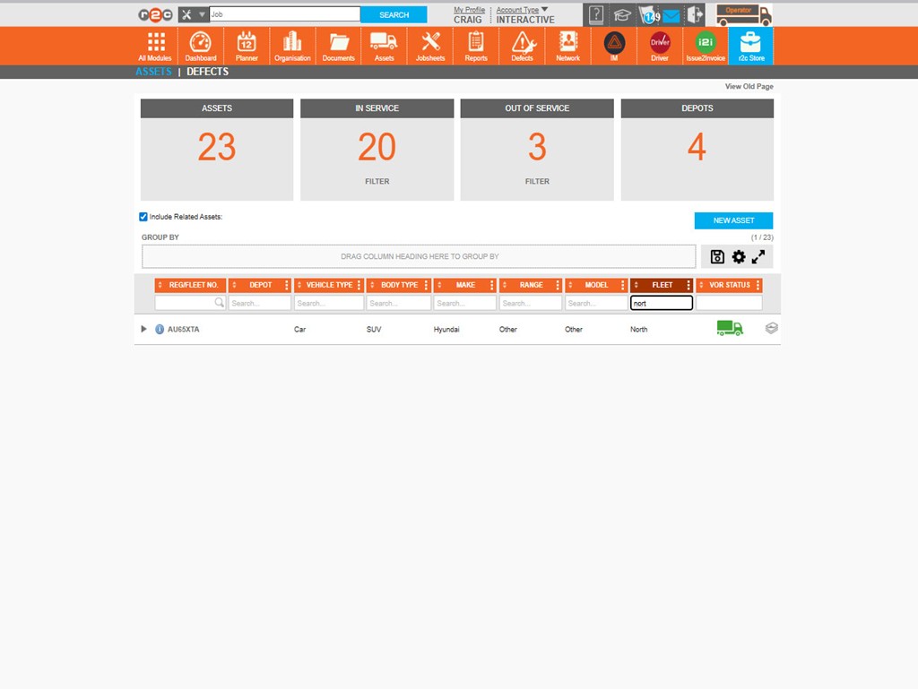 Step 11 – Note, the assets page has now filtered to show you the list of vehicles assigned to that specific fleet only.