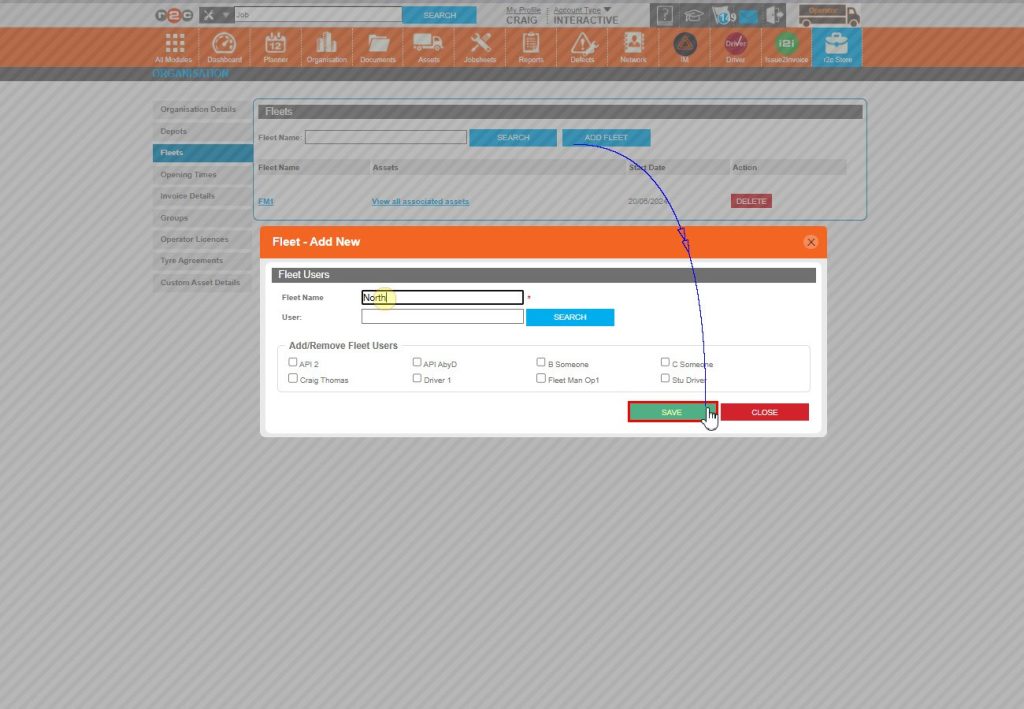 Step 4 – Enter a fleet name and then click ‘save’ to add to the list below. Repeat this process for all the fleet names you wish to add.