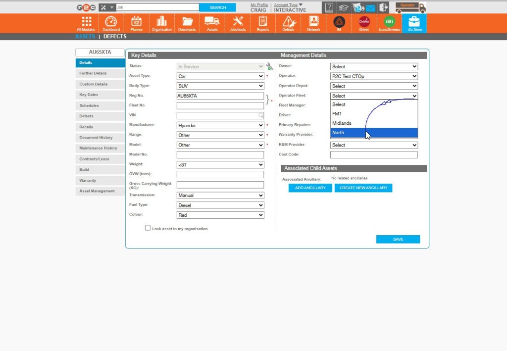Step 8 – Select from the previously created fleet names to assign a vehicle to the respective fleet.