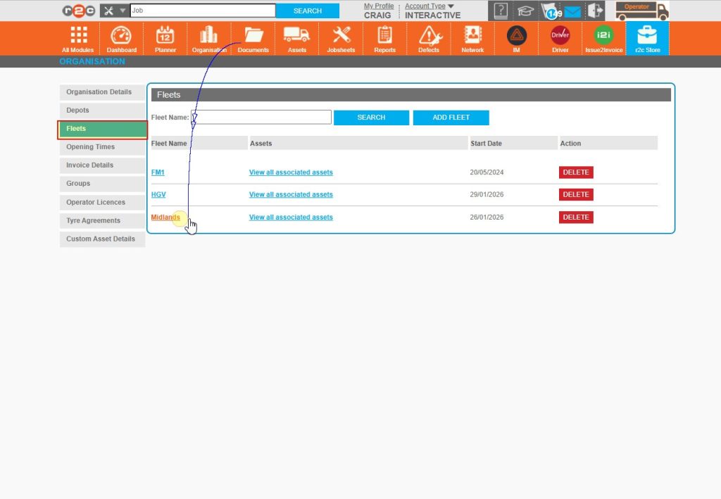 Step 2 – Next, choose ‘fleets’ from the tabs on the left-hand side and then click a Fleet name to open the settings.