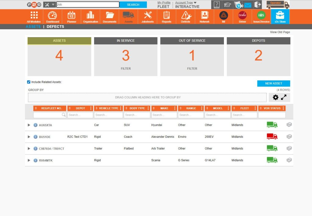 Step 4 – Returning to the asset page, note that the fleet list has now reduced to 4 assets. The view has been restricted to information related to this fleet only.