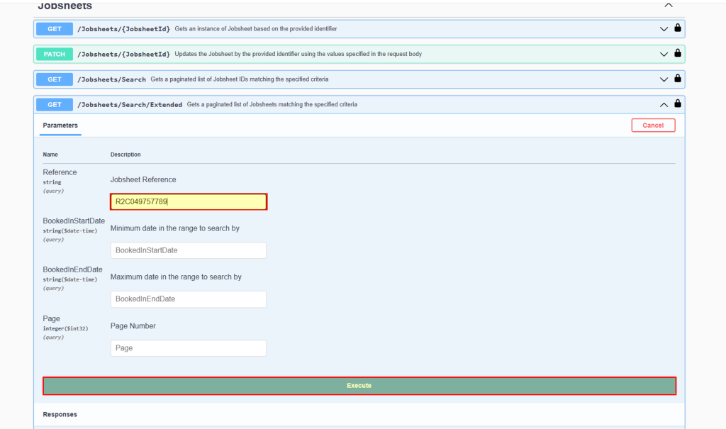 Step 5 – Use the job reference number to easily match a specific Jobsheets details, click on 'Execute' to begin.