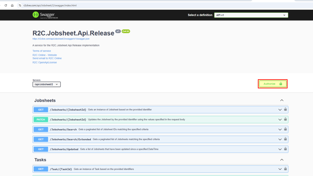 Step 2 – Go to the Swagger Document, then click on 'Authorise’.