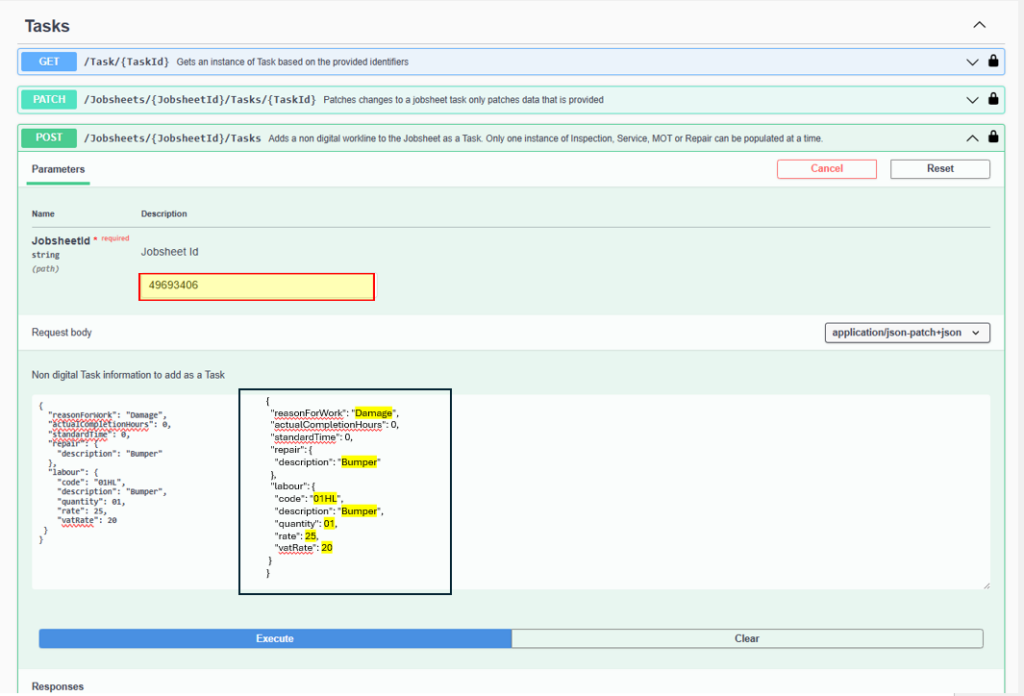 Step 3 – Paste the Jobsheet ID in to the field, then update the code as required Click 'execute' once done