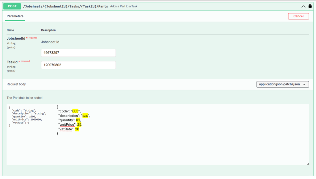 Step 2 – Paste the Jobsheet ID and Task ID in to the corresponding fields, then update the code as required Click 'execute' once done