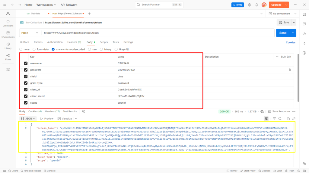 Step 1 – Use the Credentials to generate a token.