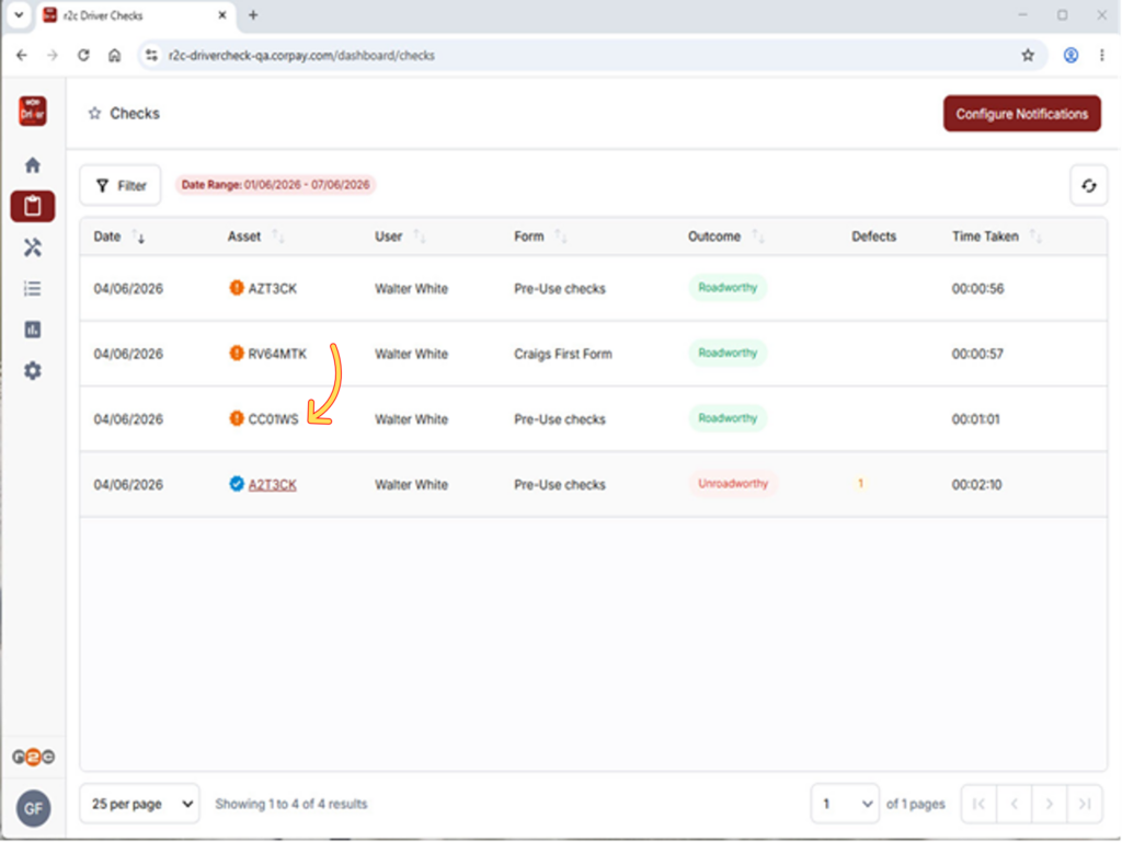 Step 1- Select a completed check from the list that is showing as unverified.