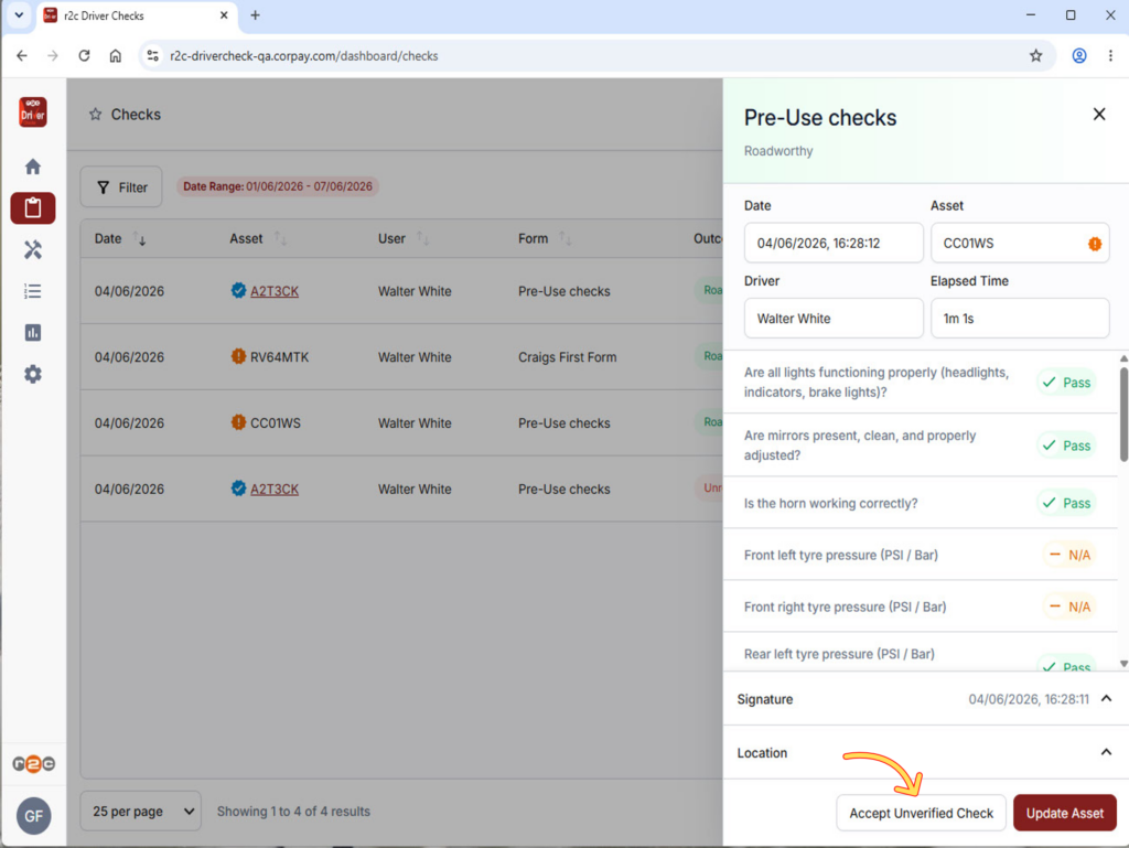 Step 2 - Click the 'Accept Unverified Check' button