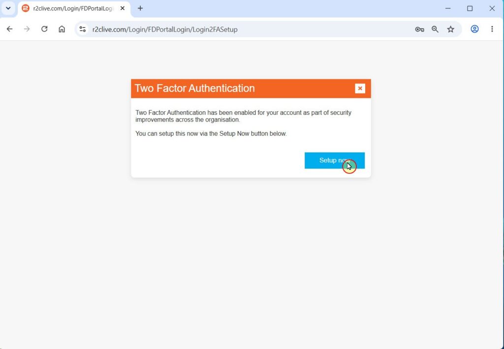 Step 2: Click Setup Now to begin the 2FA setup process.