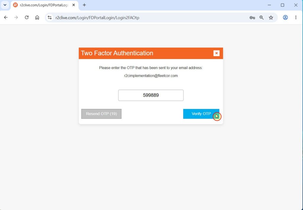 Step 4: Enter the OTP in the verification field and click Verify OTP.