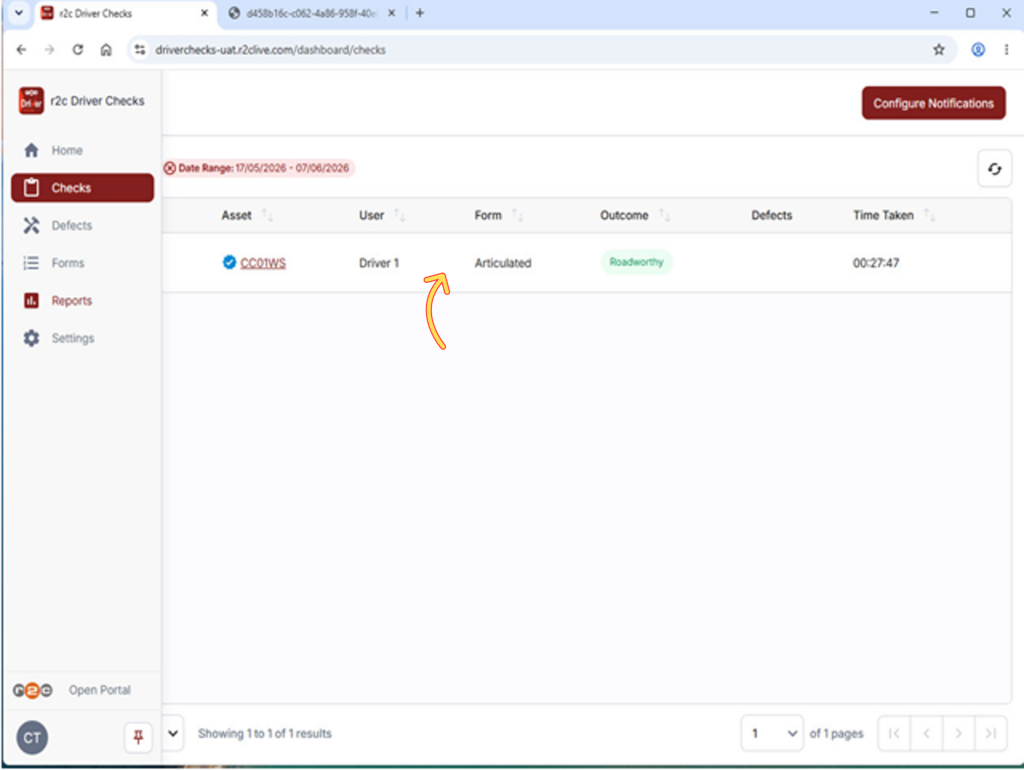 Step 4 - To view a completed check, click on the entry from the list.